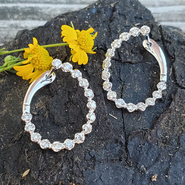 14K White Gold Diamond Front Back Hoop Earrings  DER-26046